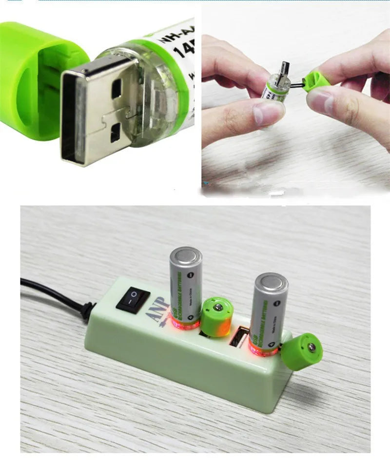 2Pcs Rechargeable USB AA Battery AA NIMH1.2V 1450MAH